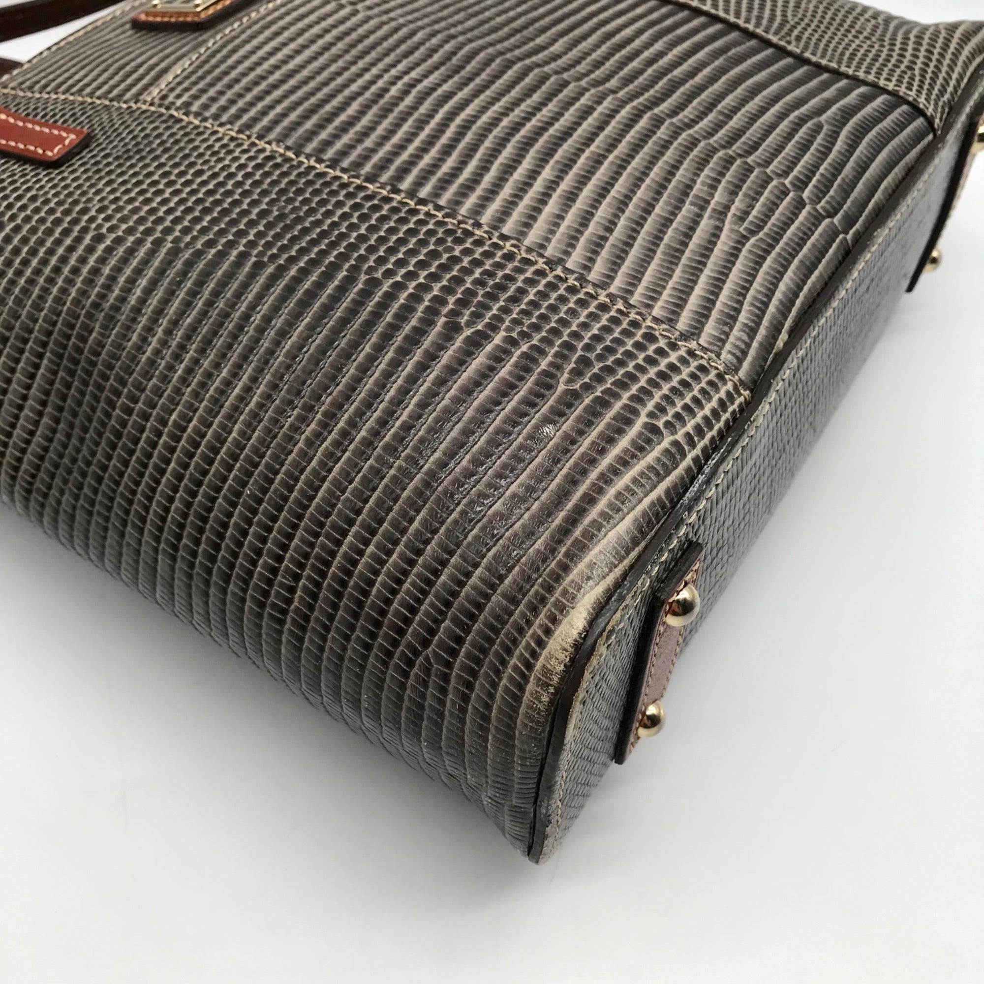 Dooney &amp; Bourke Stone Grey Lizard Embossed Leather Lexington Tote Bag