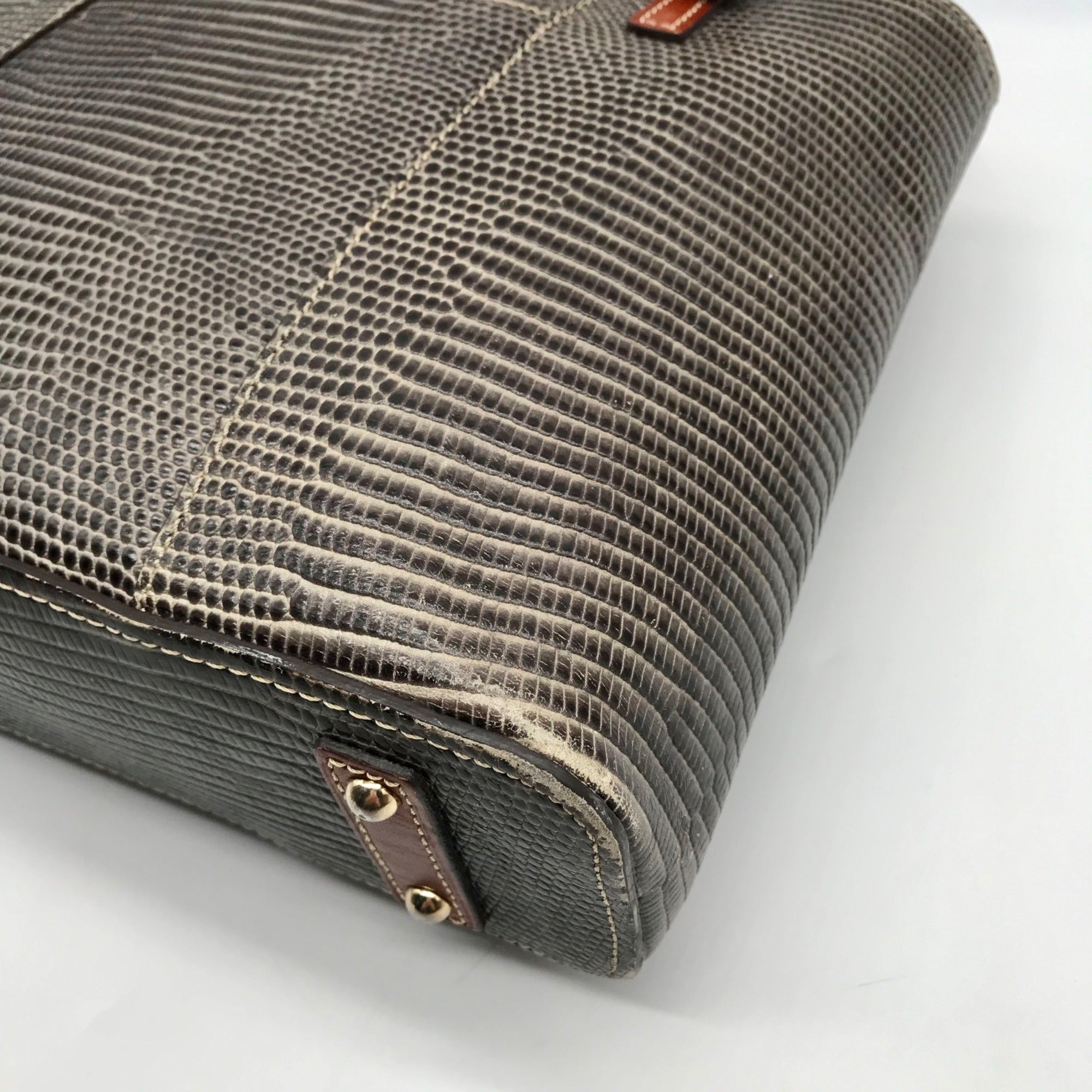 Dooney &amp; Bourke Stone Grey Lizard Embossed Leather Lexington Tote Bag