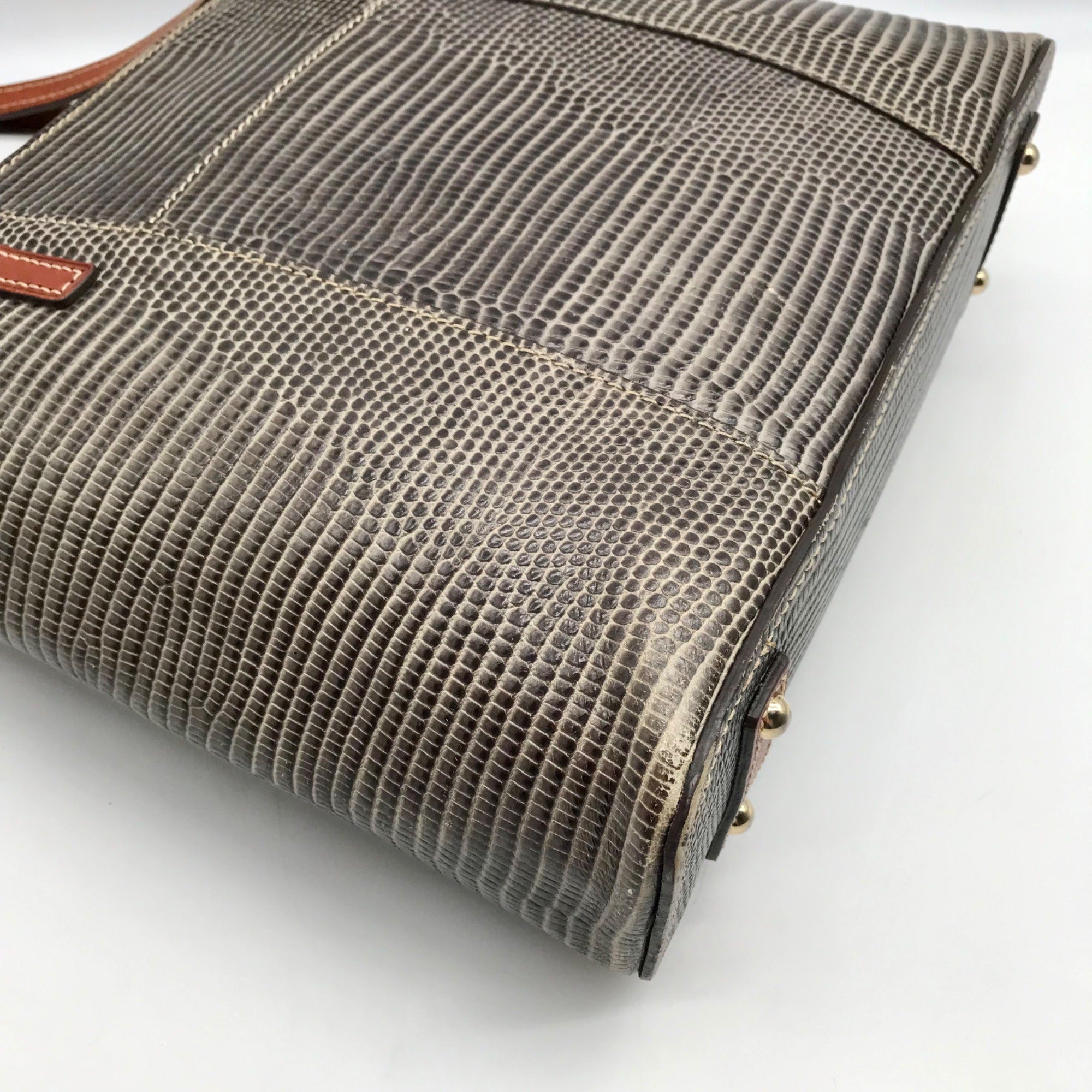 Dooney &amp; Bourke Stone Grey Lizard Embossed Leather Lexington Tote Bag