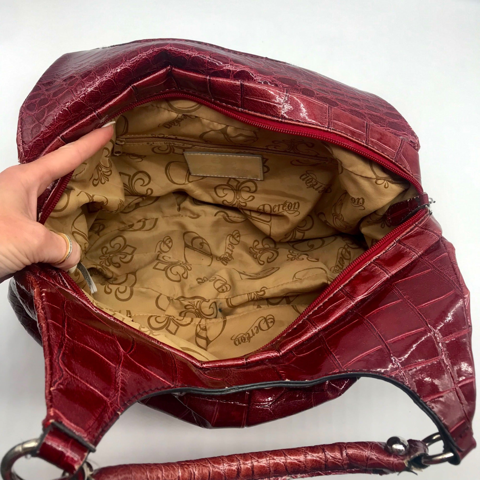 Dereon Burgundy Vinyl Snakeskin Shoulder Bag
