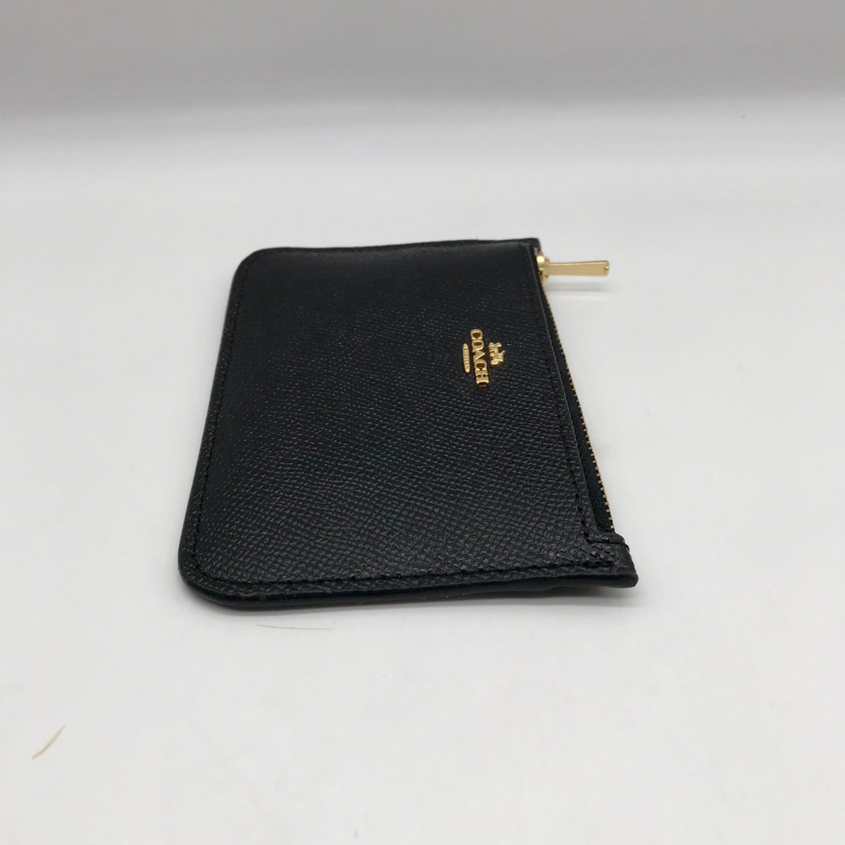 Coach Black Crossgrain Leather Zip Card Case