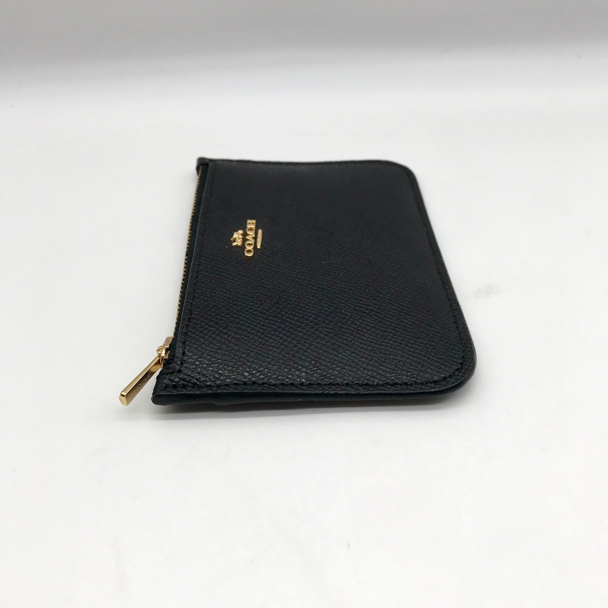 Coach Black Crossgrain Leather Zip Card Case