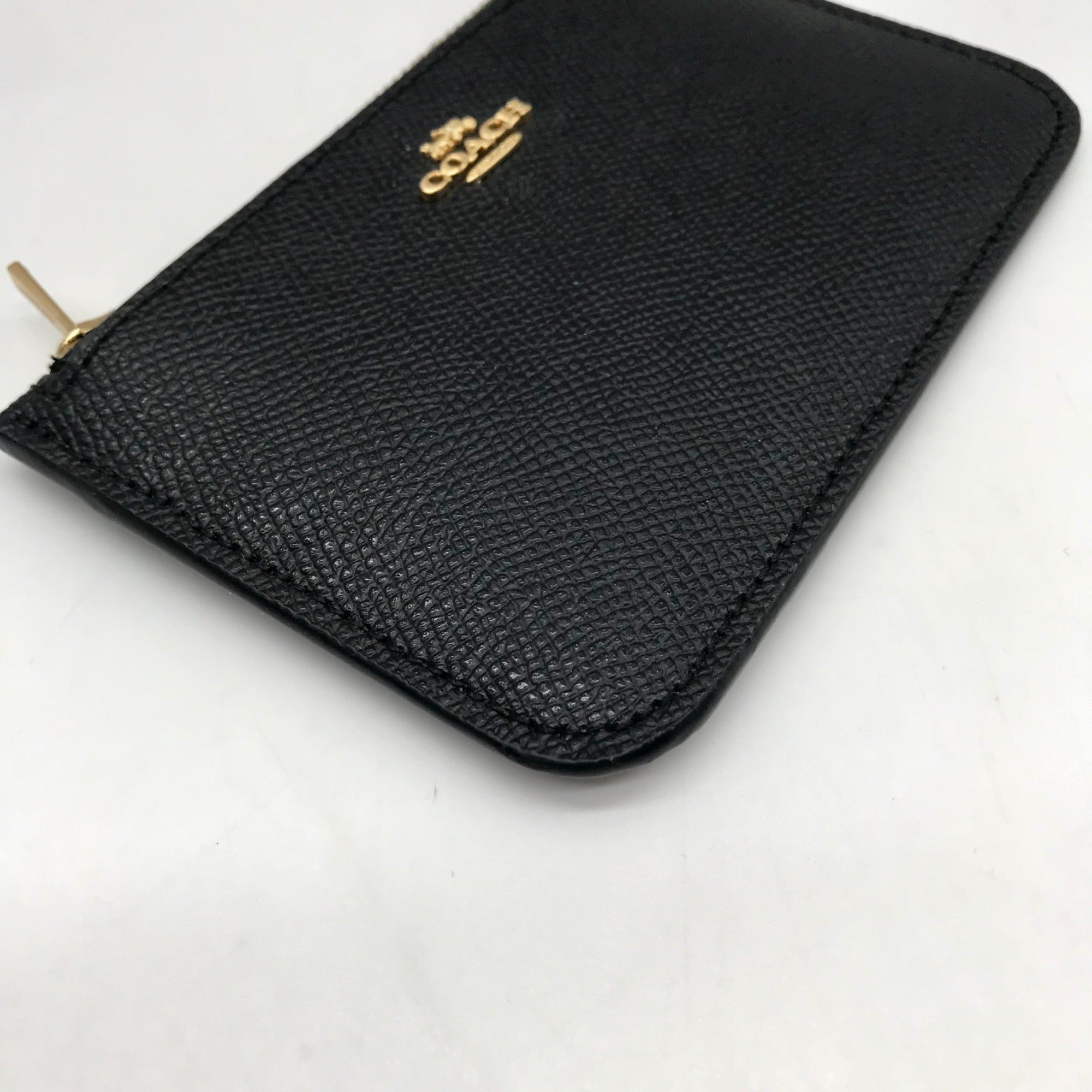 Coach Black Crossgrain Leather Zip Card Case