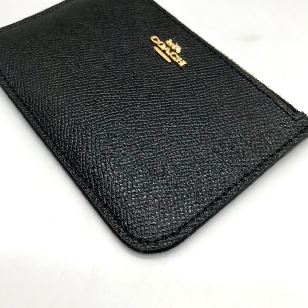 Coach Black Crossgrain Leather Zip Card Case
