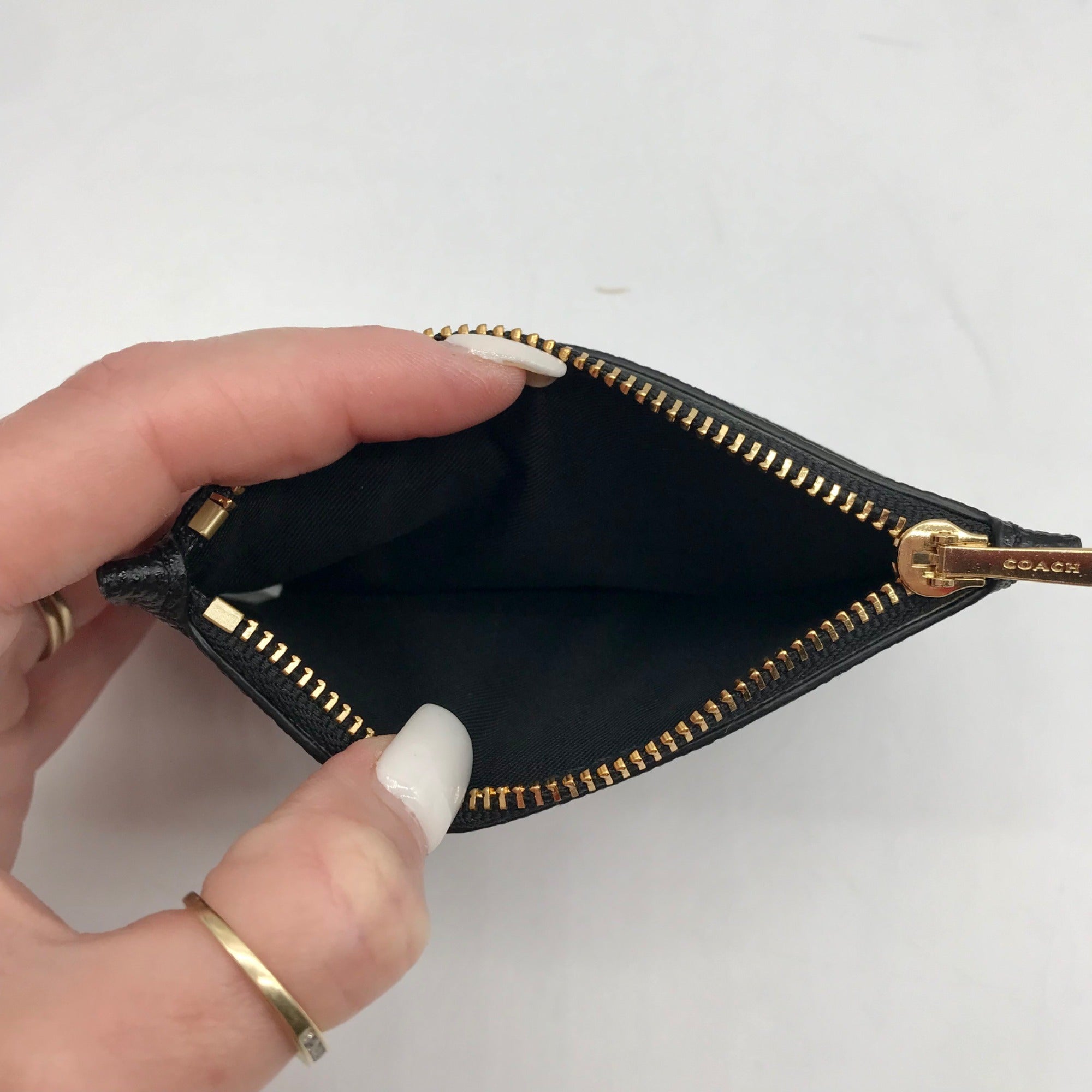 Coach Black Crossgrain Leather Zip Card Case