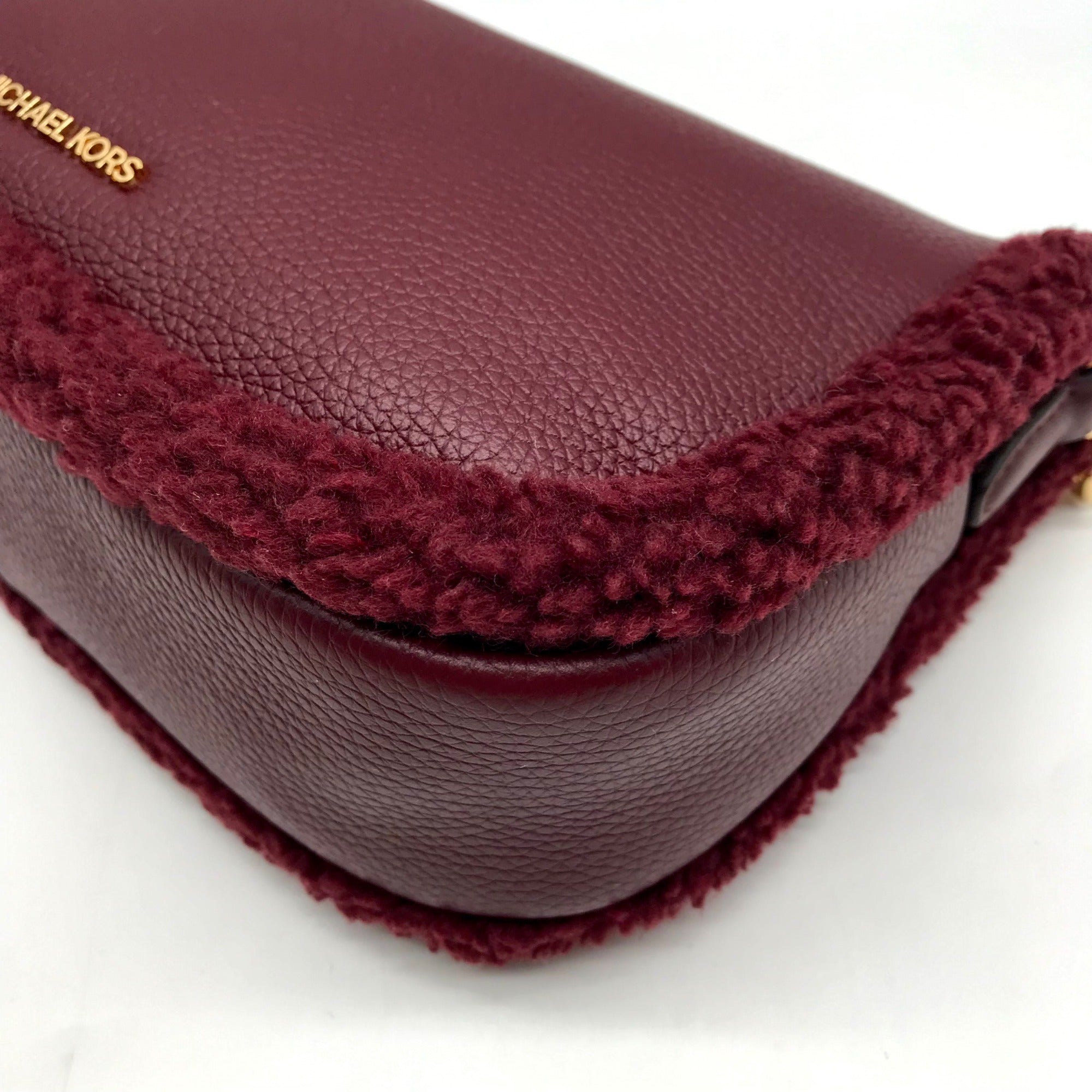Michael Kors Oxblood Pebbled Leather Carmela Pouchette Crossbody Bag