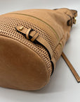 She + Lo Tan Perforated Drawstring Hobo Bag