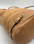 She + Lo Tan Perforated Drawstring Hobo Bag