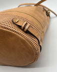 She + Lo Tan Perforated Drawstring Hobo Bag