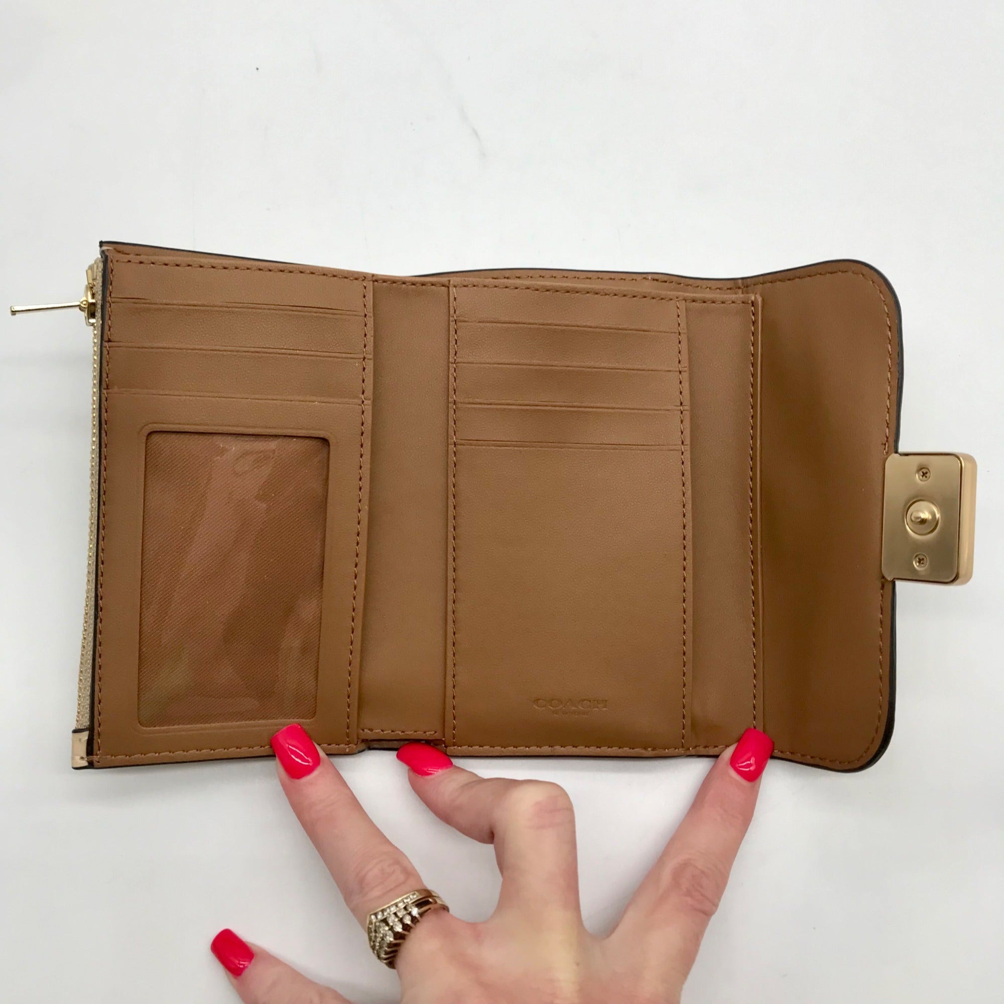 Coach Beige Embossed Leather Grace Wallet