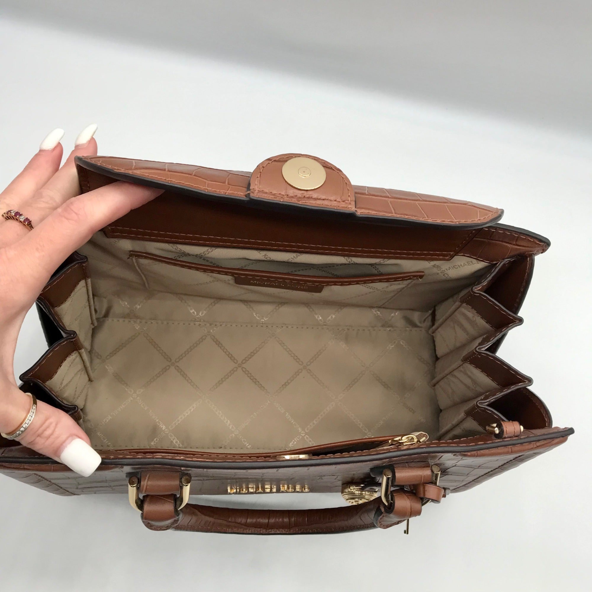 Michael Kors Chestnut Croc Embossed Leather Zoe Convertible Satchel