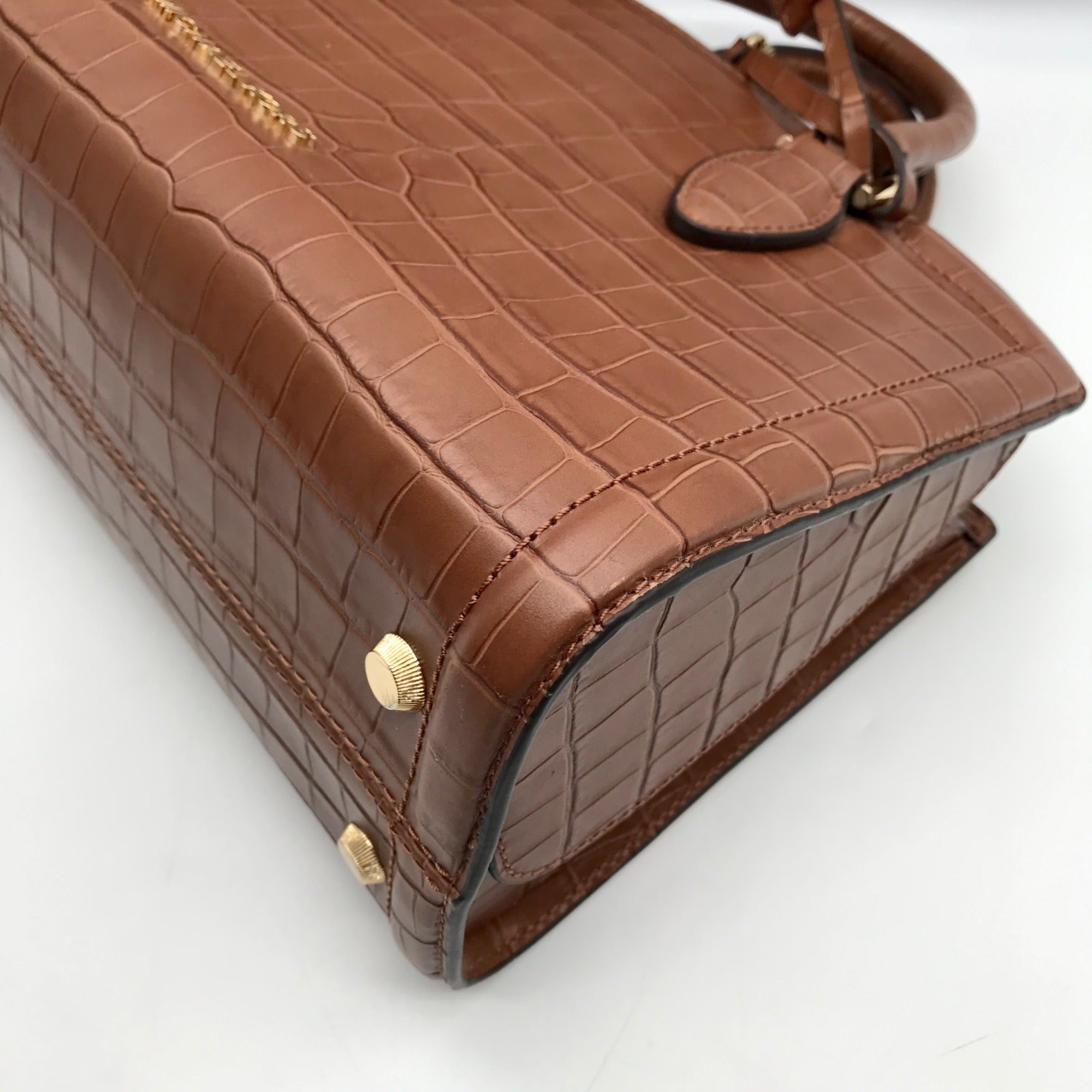 Michael Kors Chestnut Croc Embossed Leather Zoe Convertible Satchel