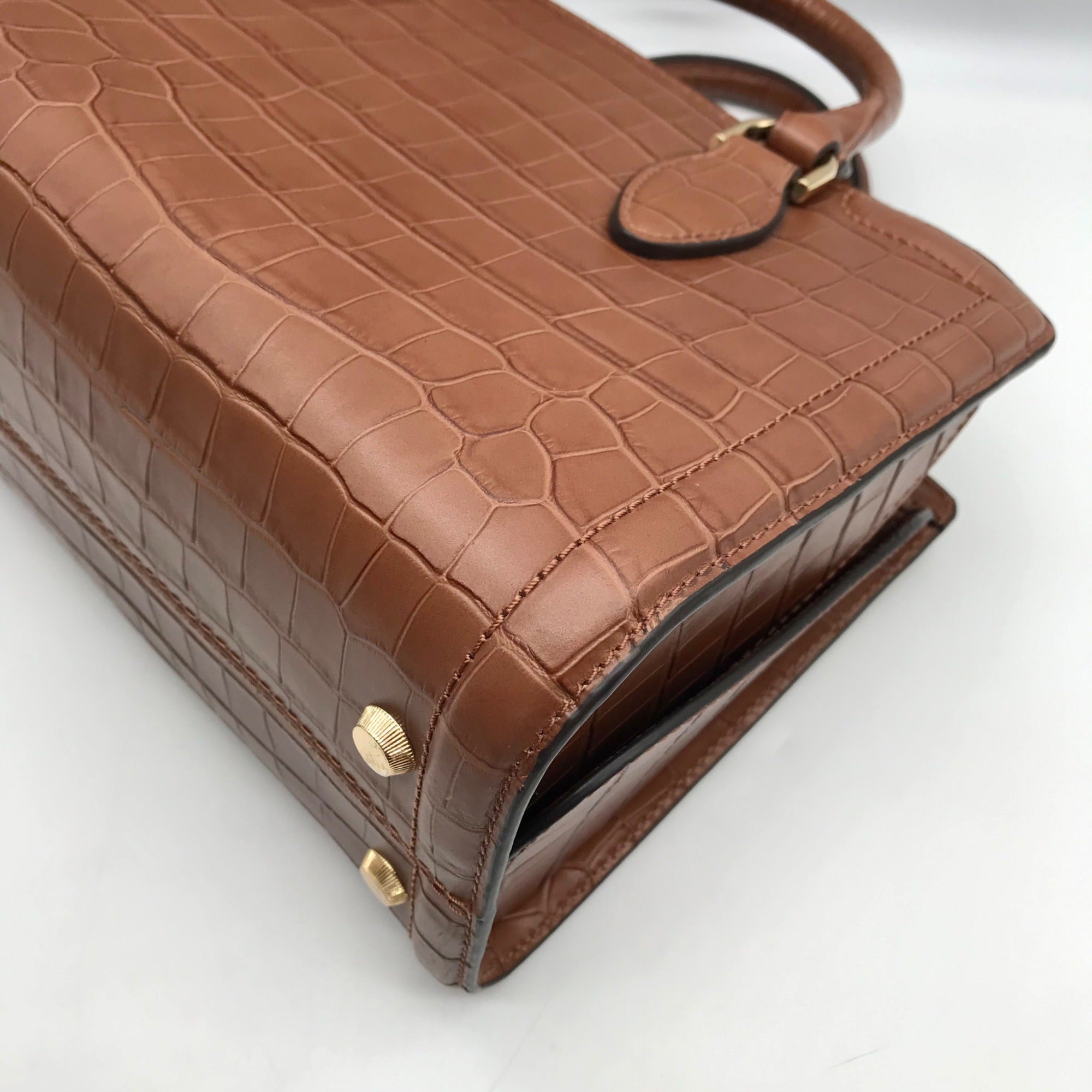 Michael Kors Chestnut Croc Embossed Leather Zoe Convertible Satchel