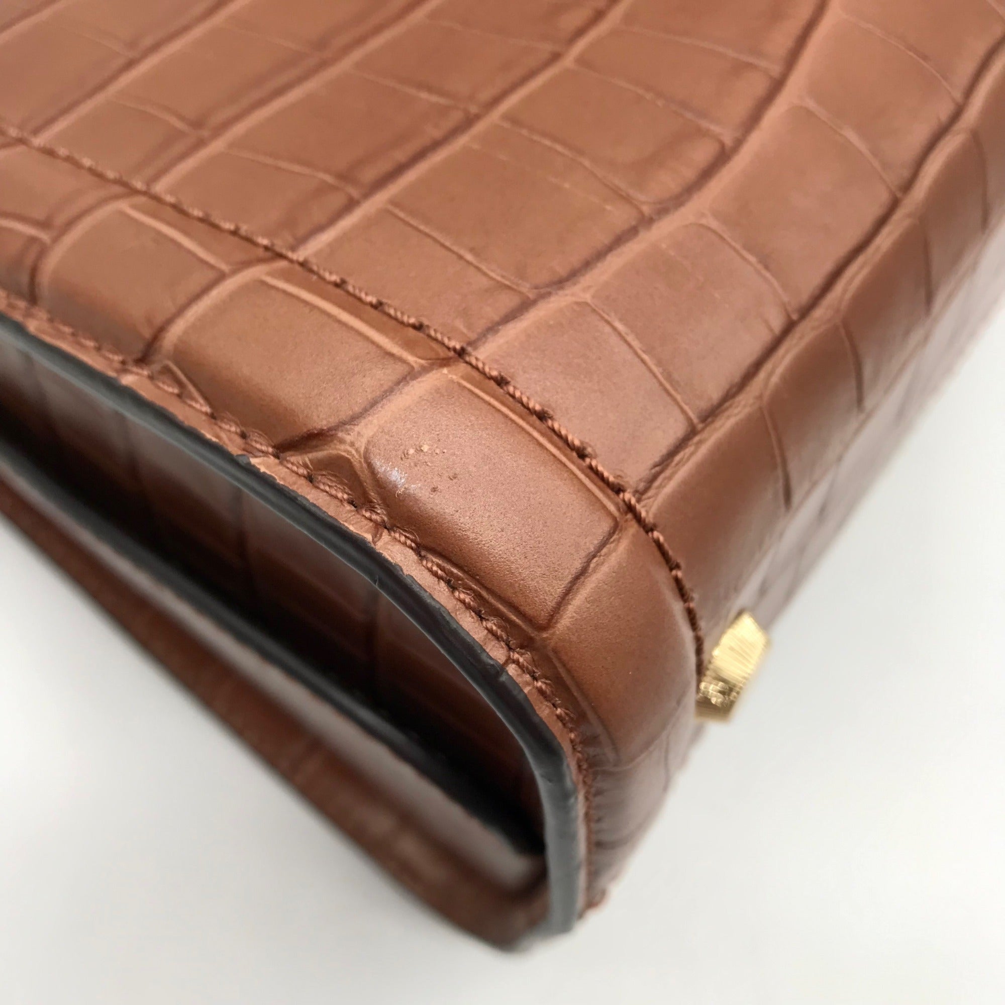 Michael Kors Chestnut Croc Embossed Leather Zoe Convertible Satchel