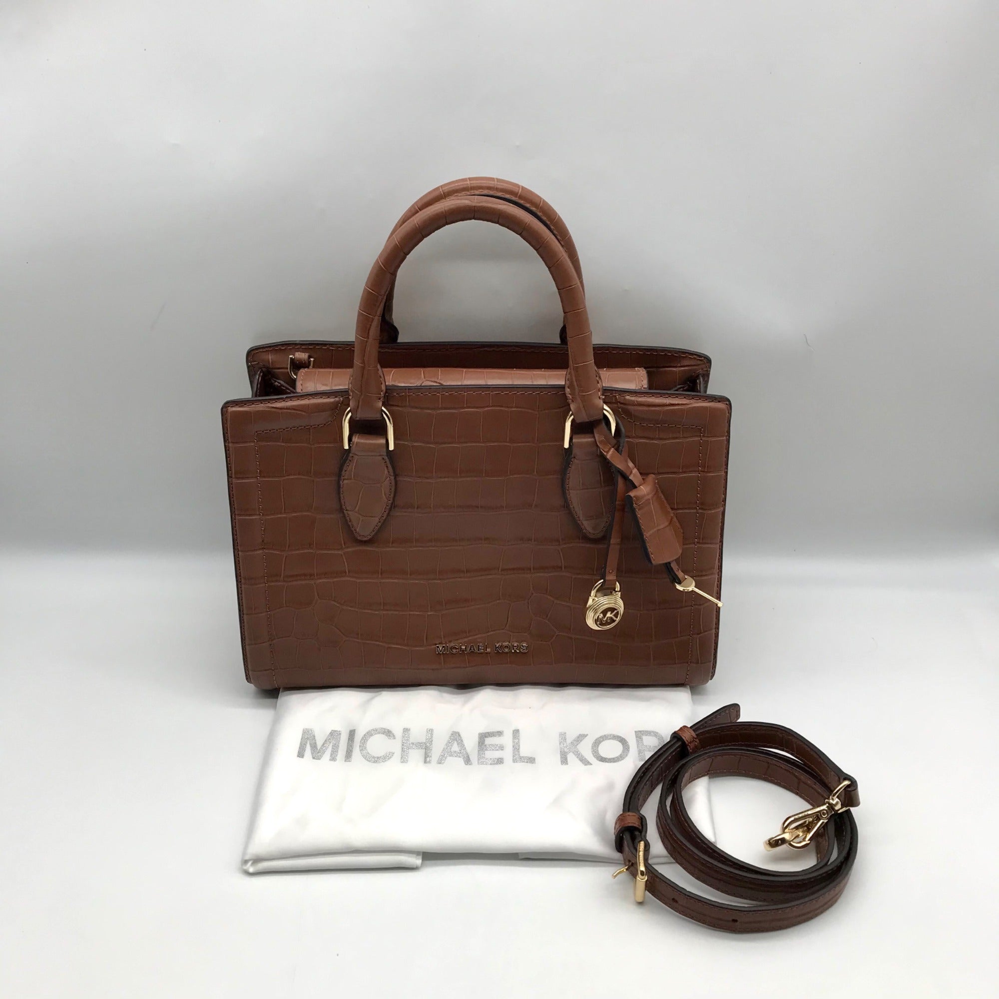 Michael Kors Chestnut Croc Embossed Leather Zoe Convertible Satchel