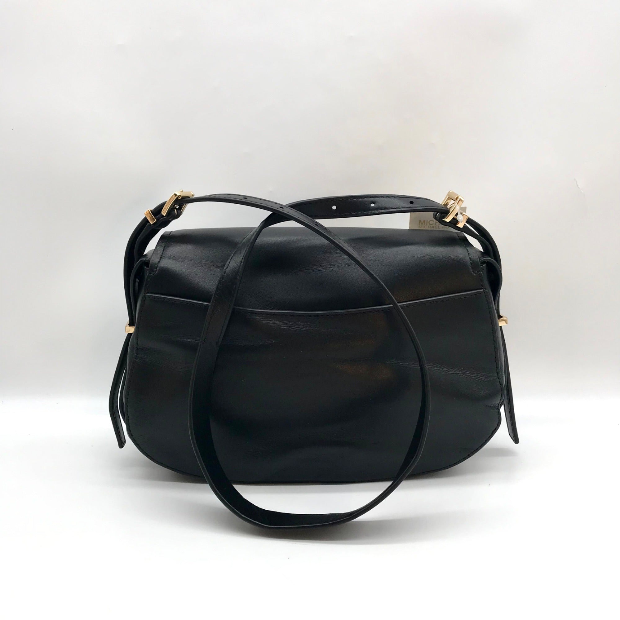 Michael Kors Black Leather Medium Lydia Flap Messenger Bag