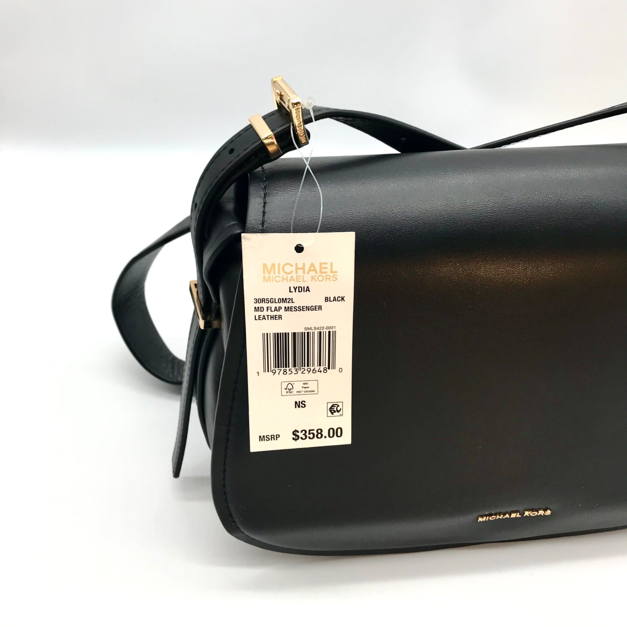 Michael Kors Black Leather Medium Lydia Flap Messenger Bag