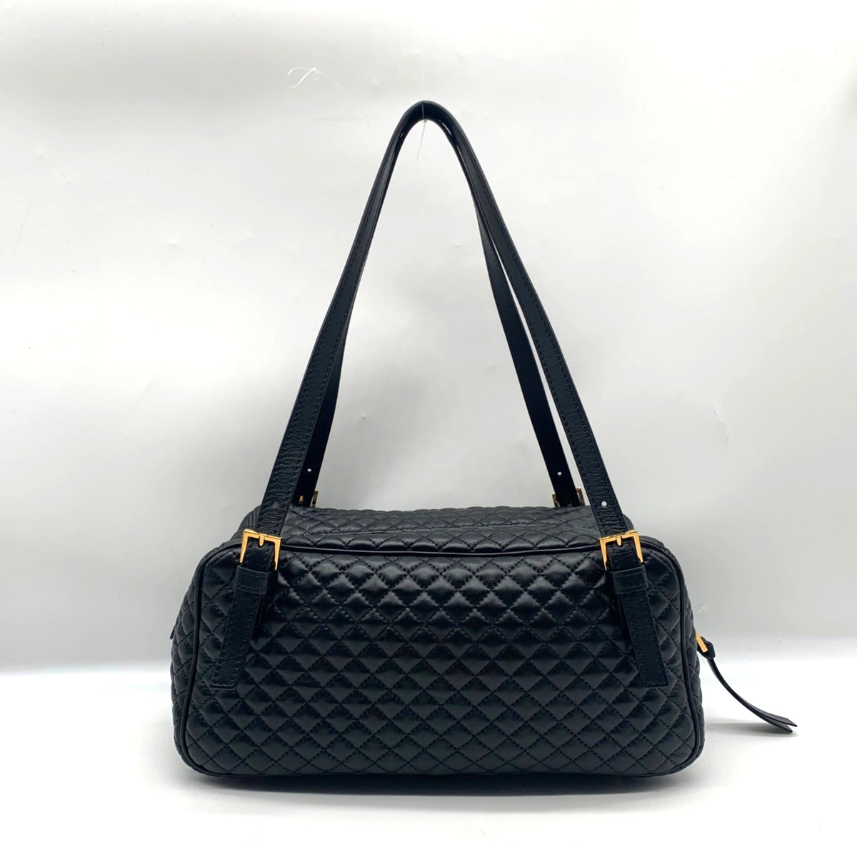 Versace Black Leather Tag Bowling Shoulder Bag
