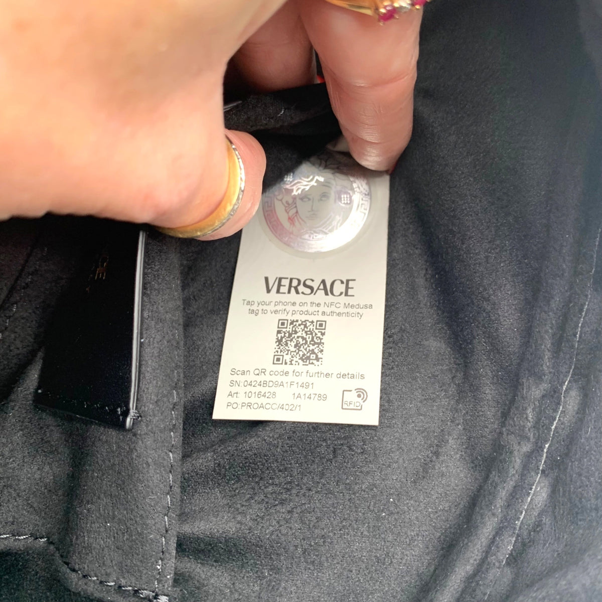 Versace Black Leather Tag Bowling Shoulder Bag