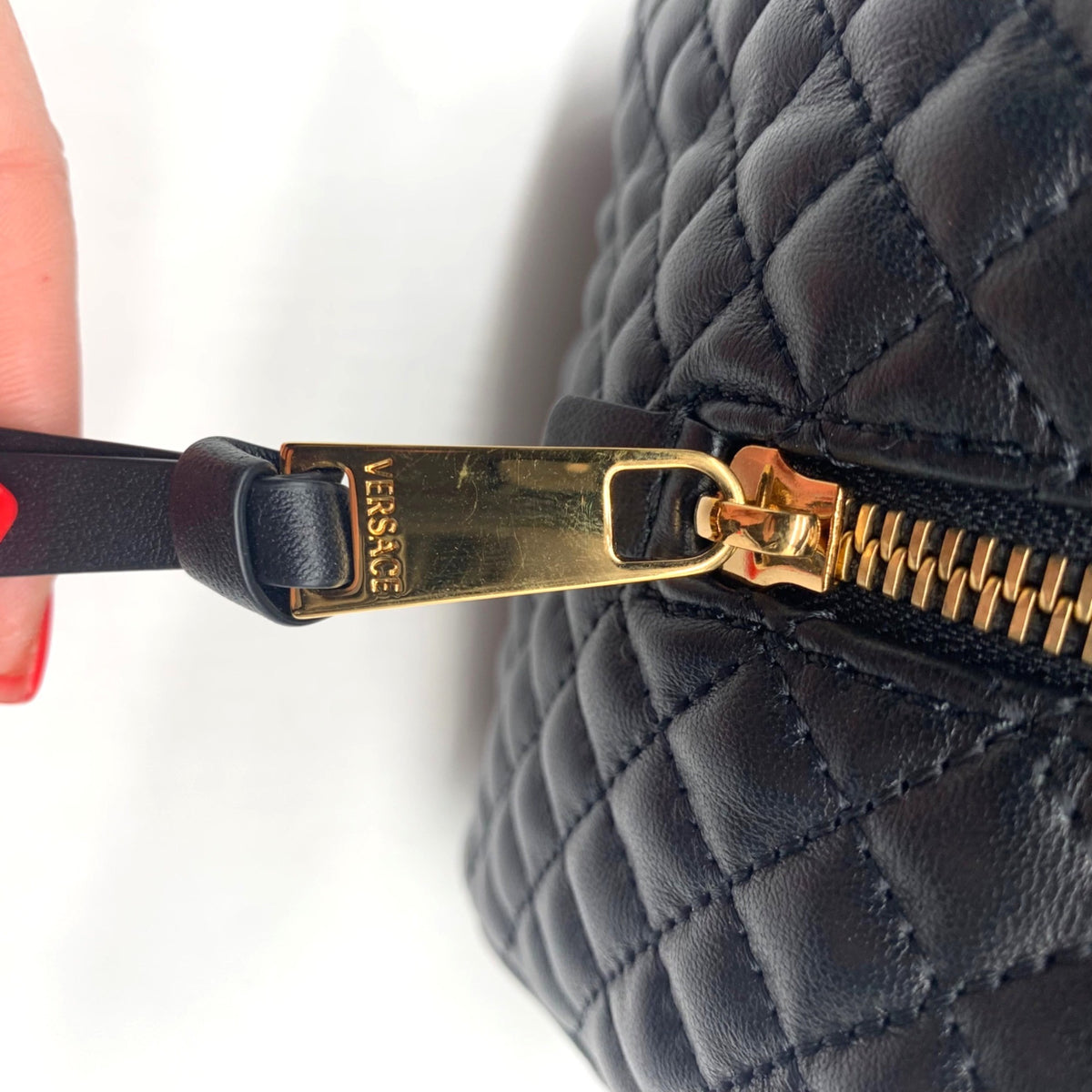 Versace Black Leather Tag Bowling Shoulder Bag