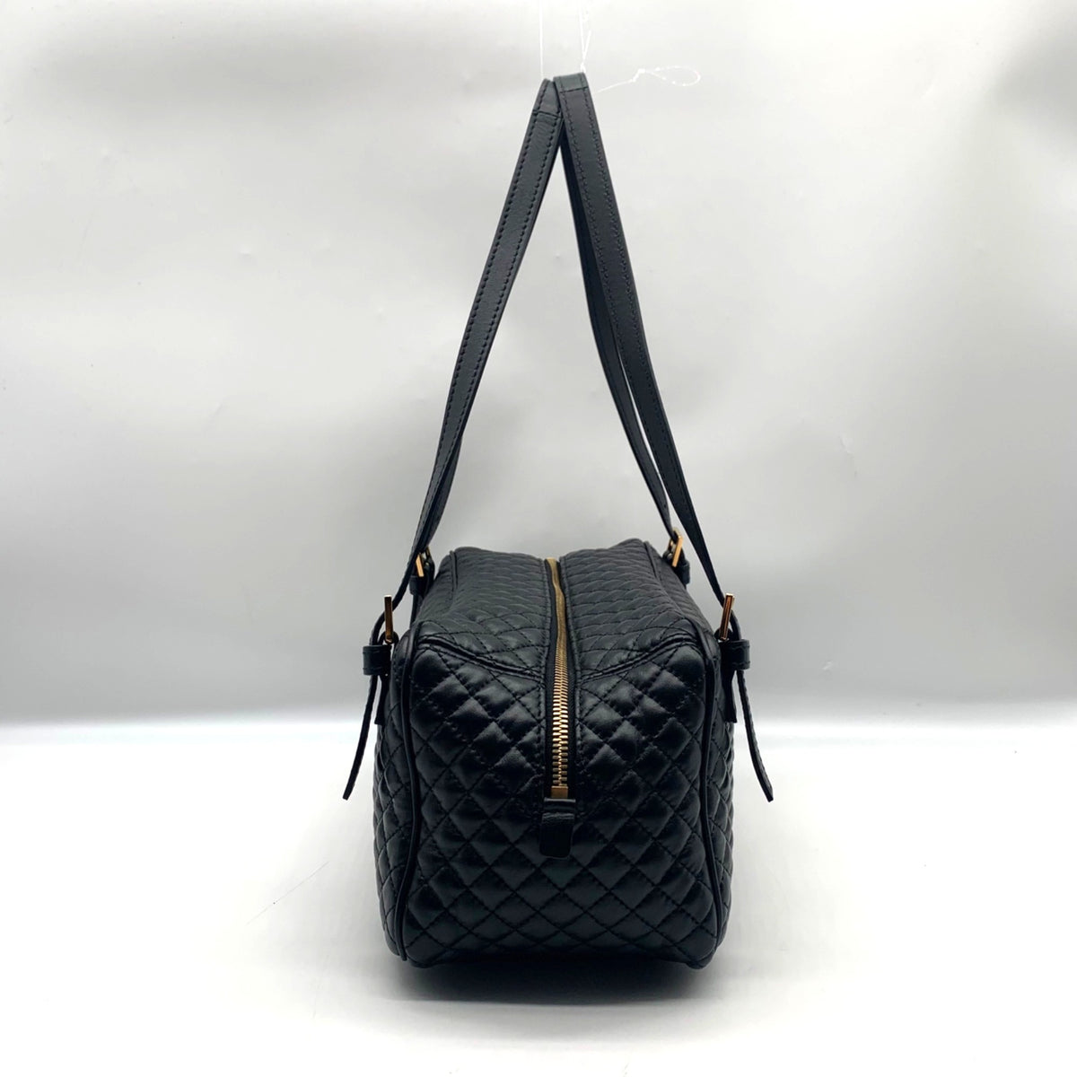 Versace Black Leather Tag Bowling Shoulder Bag