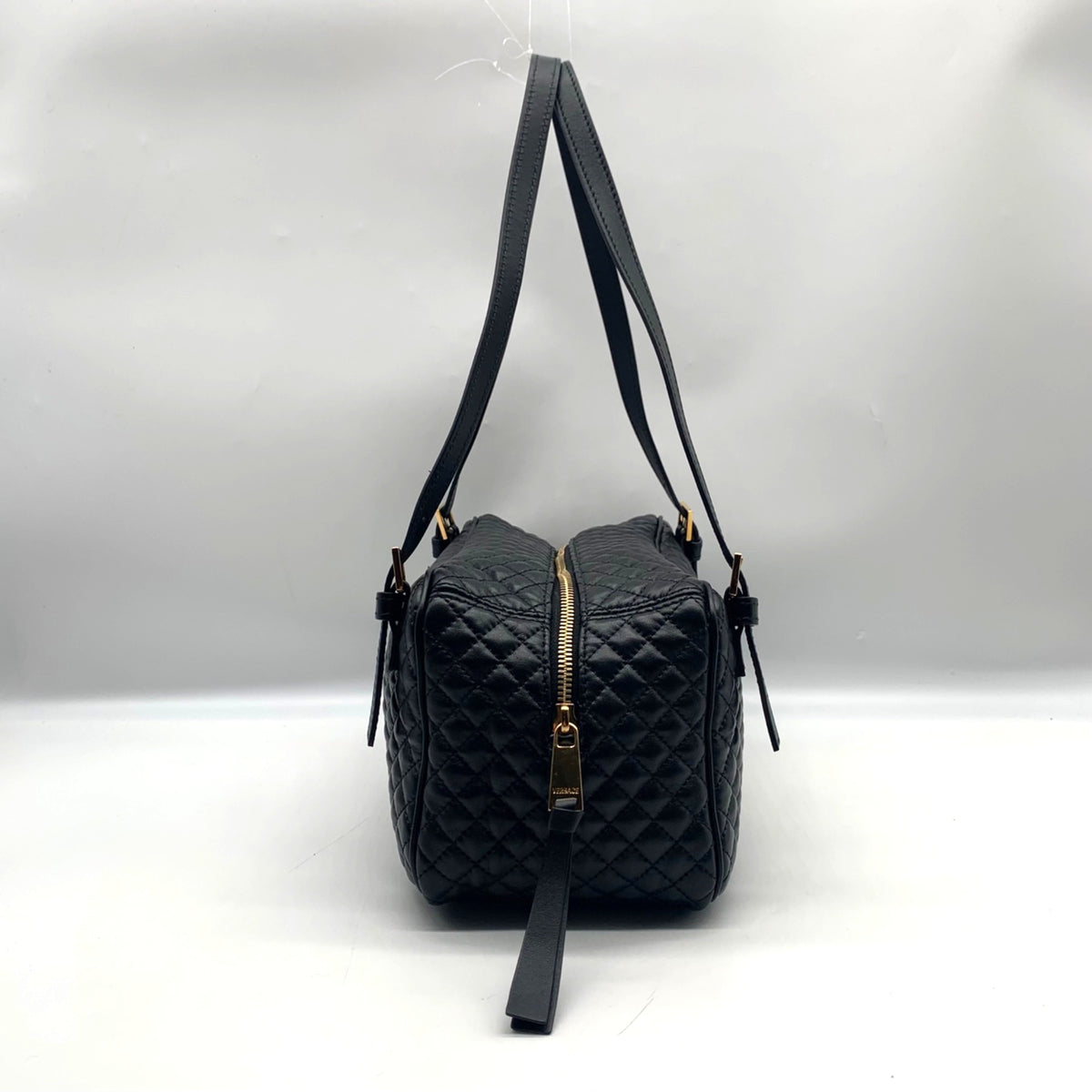 Versace Black Leather Tag Bowling Shoulder Bag