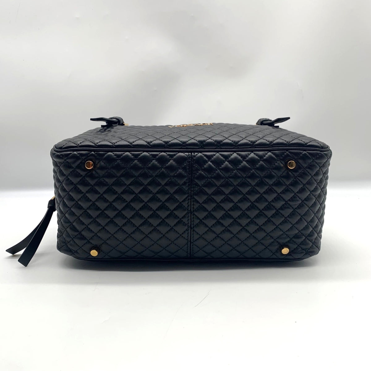 Versace Black Leather Tag Bowling Shoulder Bag