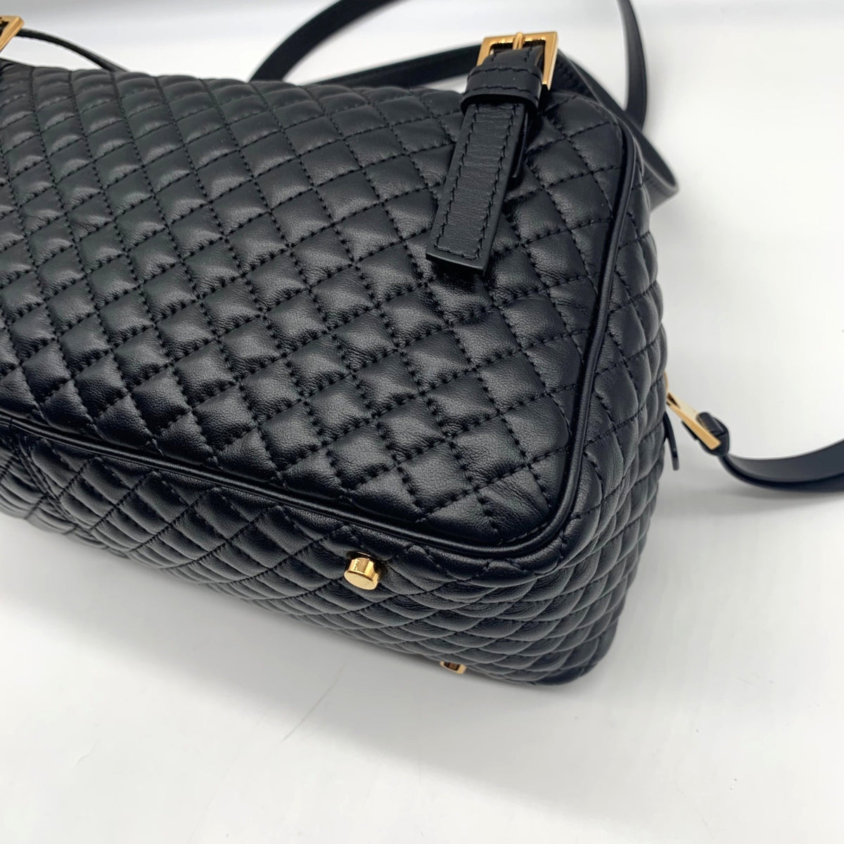 Versace Black Leather Tag Bowling Shoulder Bag