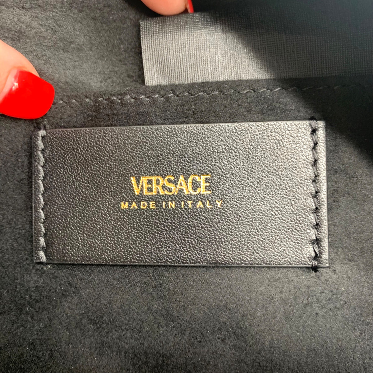 Versace Black Leather Tag Bowling Shoulder Bag