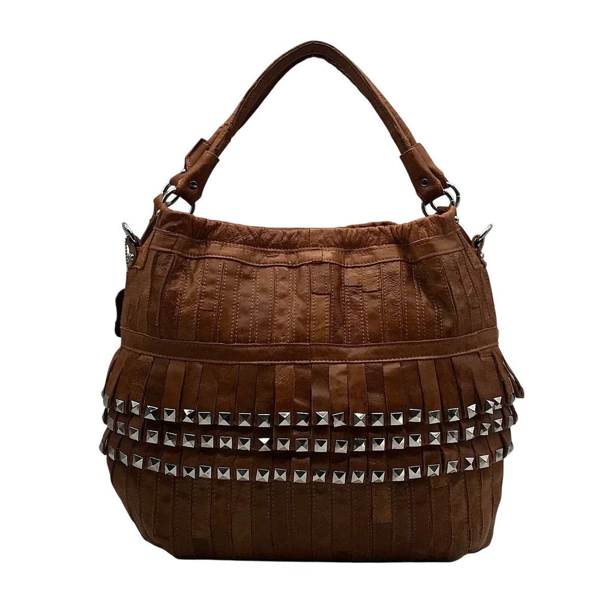 Ameri Leather Brown Studded Tutu Leather Shoulder Bag