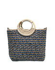 America & Beyond Blue & Cream Woven Wool Tote Bag