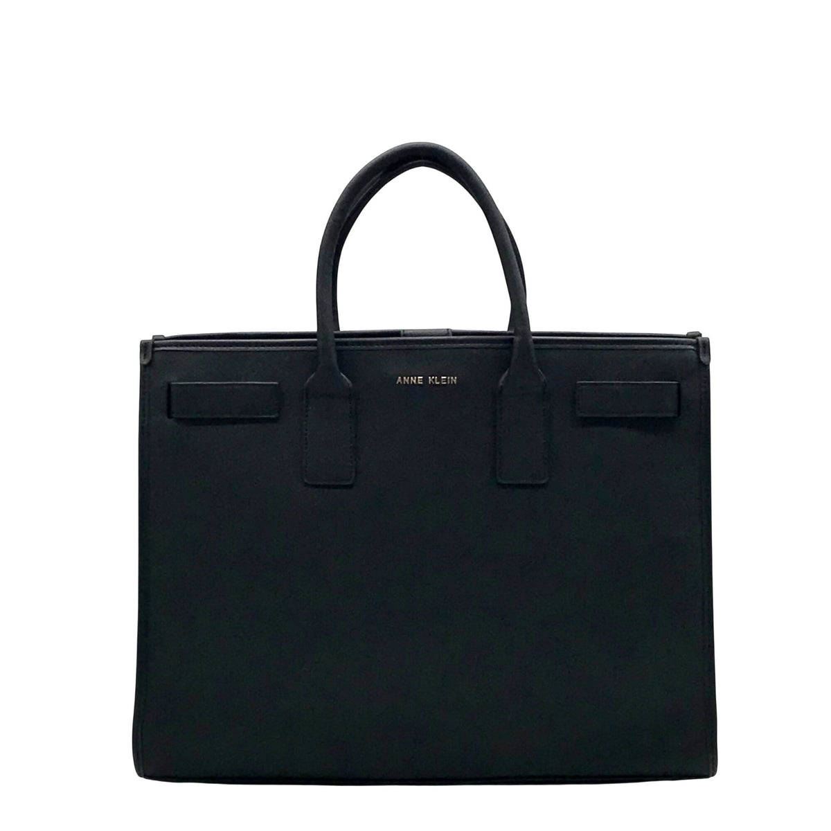 Anne Klein Black Faux Saffiano Leather Large Tote Bag Set