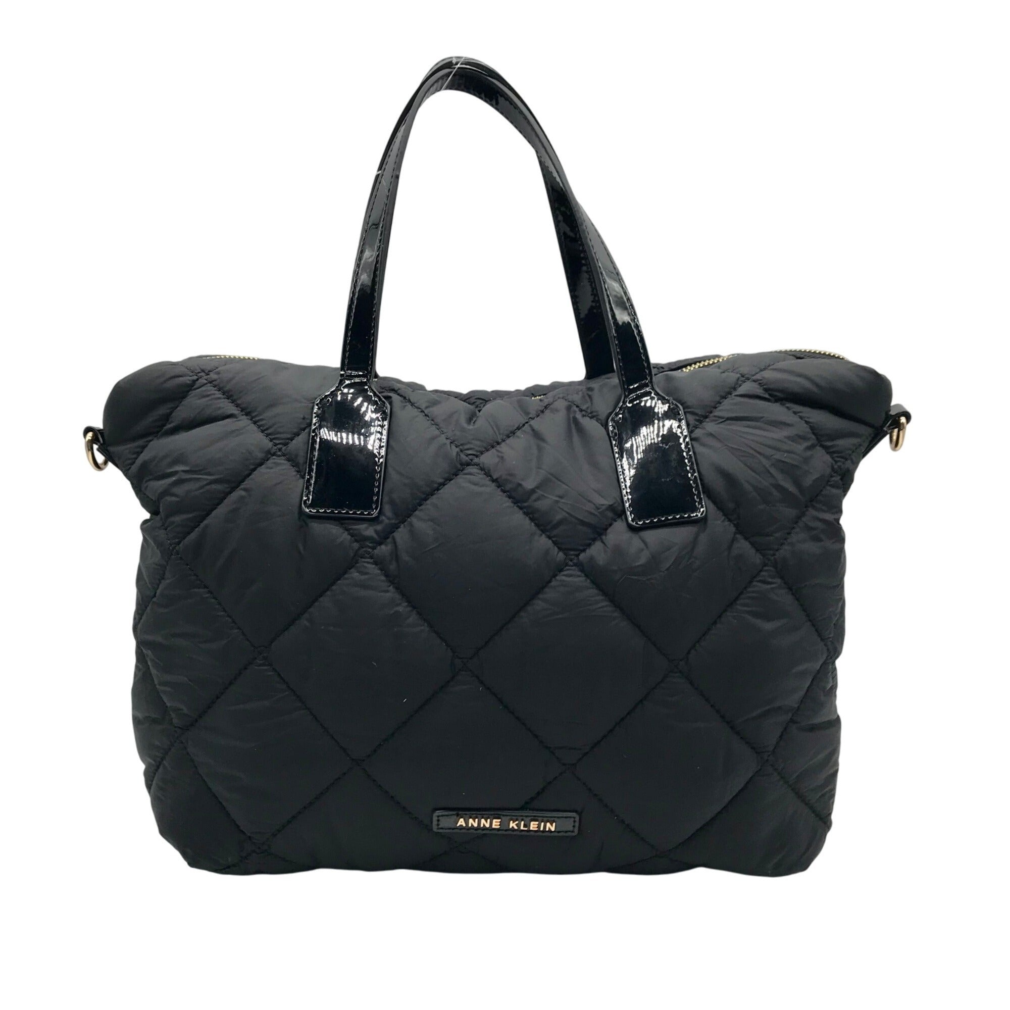 Anne Klein Black Nylon Quilted Puffed Tote Bag  