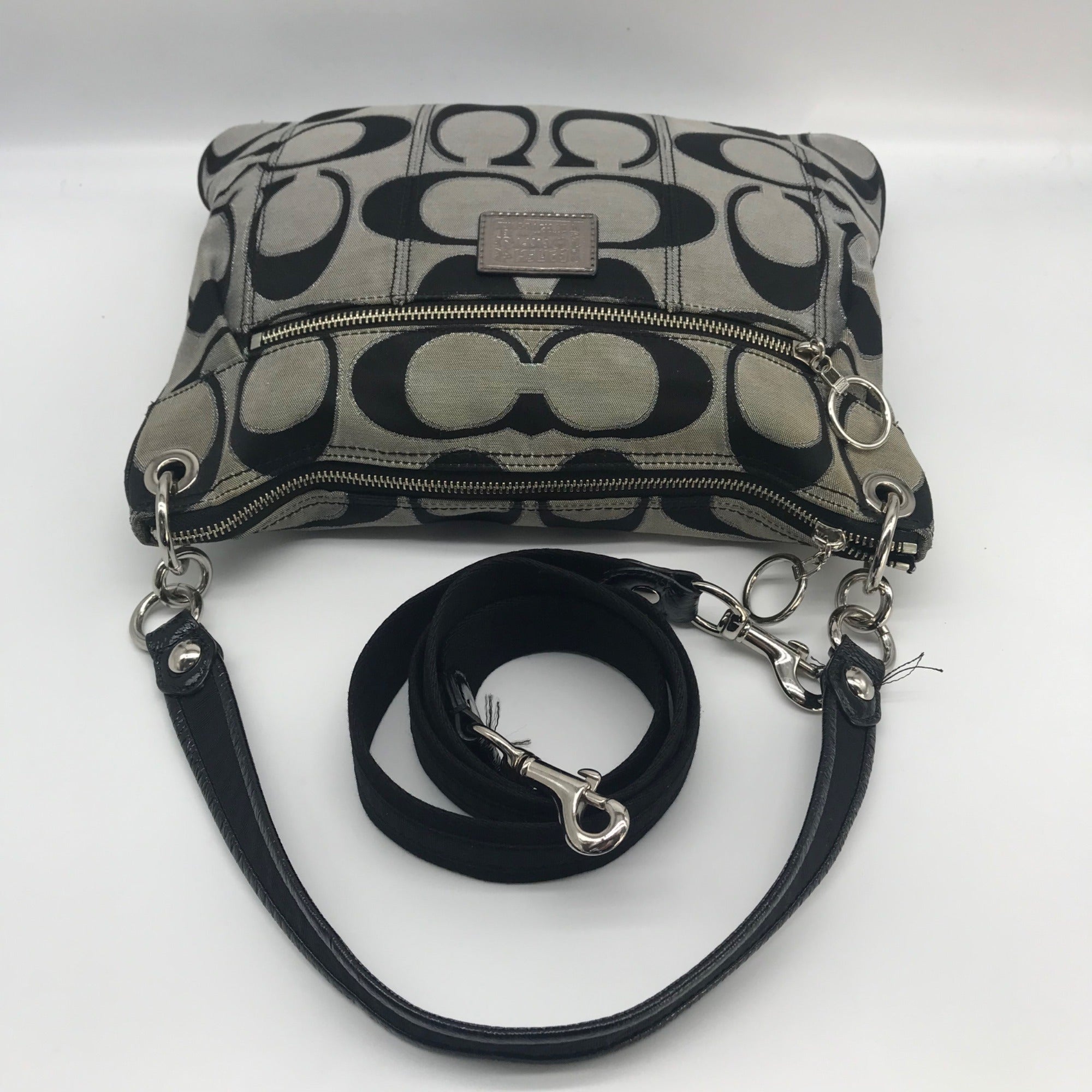 Coach Signature Poppy Metallic Gray &amp; Black Crossbody 18135