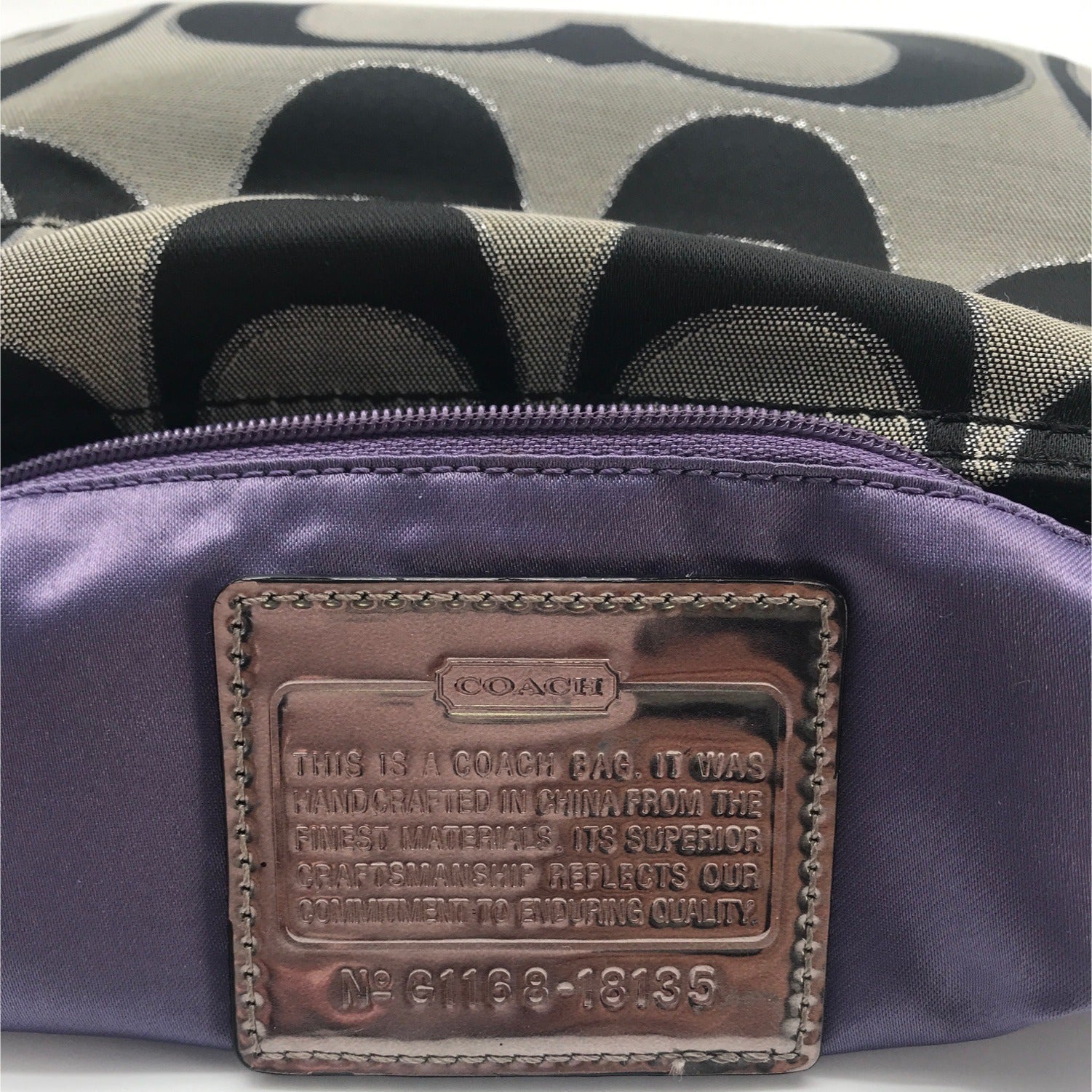 Coach Signature Poppy Metallic Gray &amp; Black Crossbody 18135