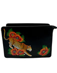 Anuschka Hand-Painted Leather Black Floral and Cheetah Design Crossbody