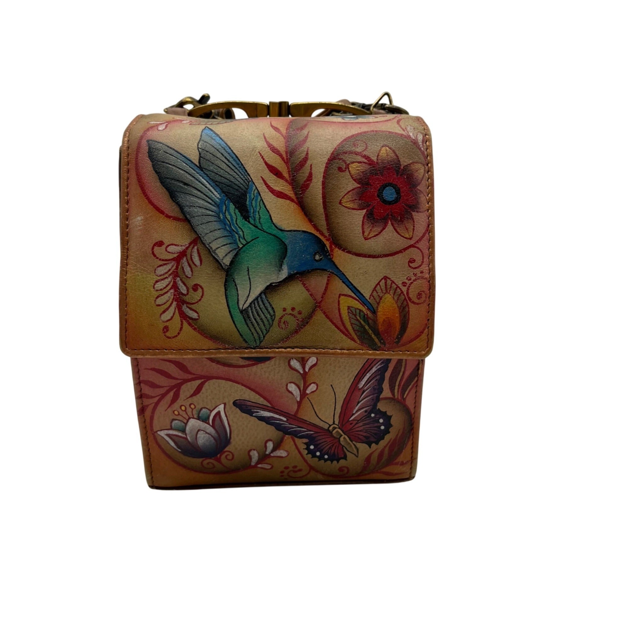 Anuschka Tan Flying Jewels Leather Crossbody Bag
