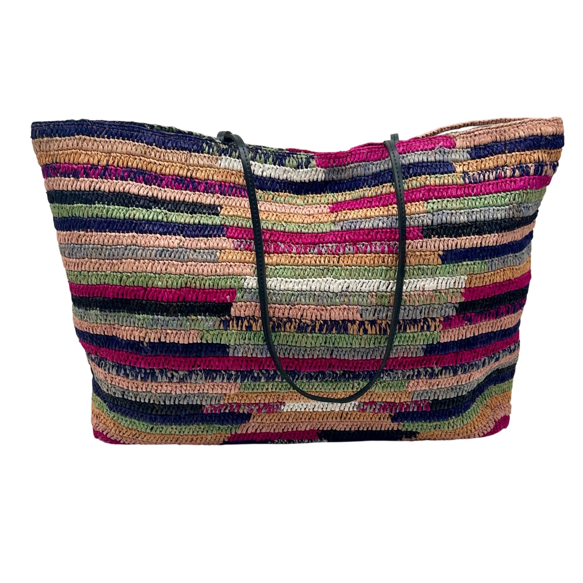 Aqua Multi-Color Straw Tote