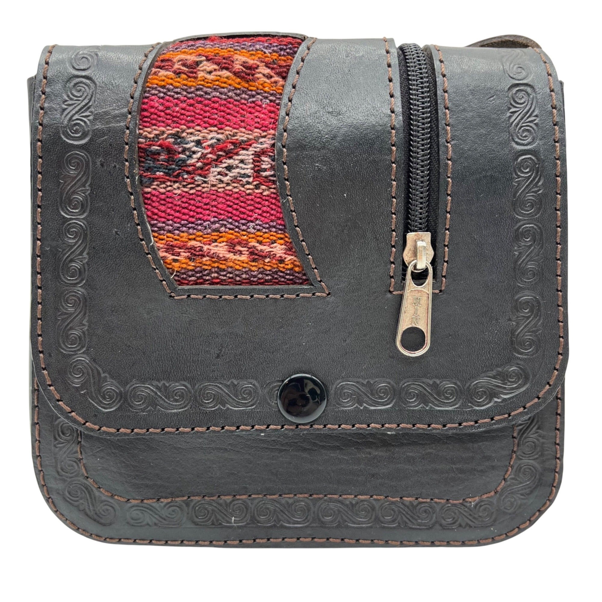 Artisan Black Leather Crossbody Bag