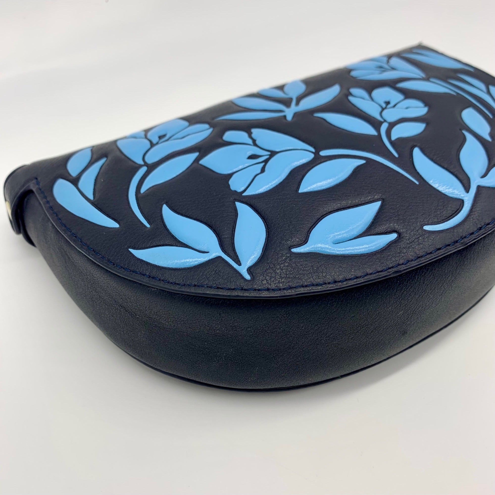 Draper James Blue Floral Leather Half Moon Wristlet