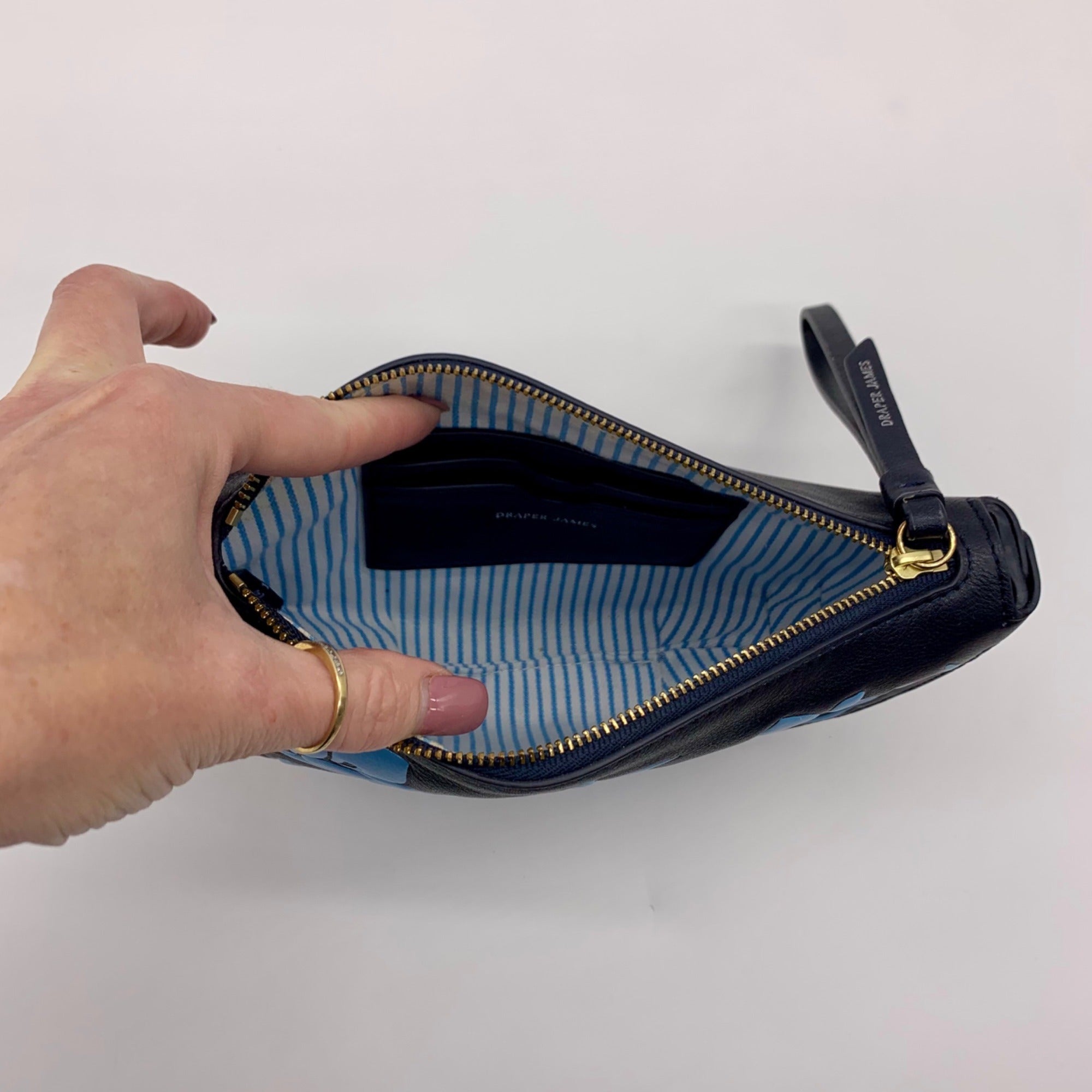 Draper James Blue Floral Leather Half Moon Wristlet