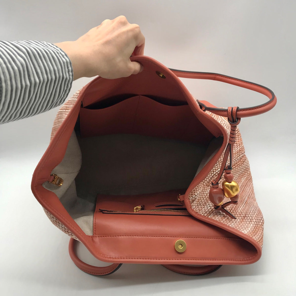 Donna Karan Salmon Raffia Weekend Tote Bag
