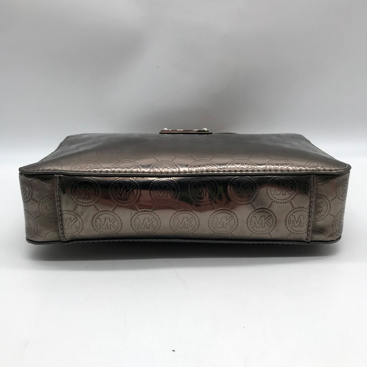 Michael Kors Metallic Gray Monogram Patent Leather Jet Set Crossbody
