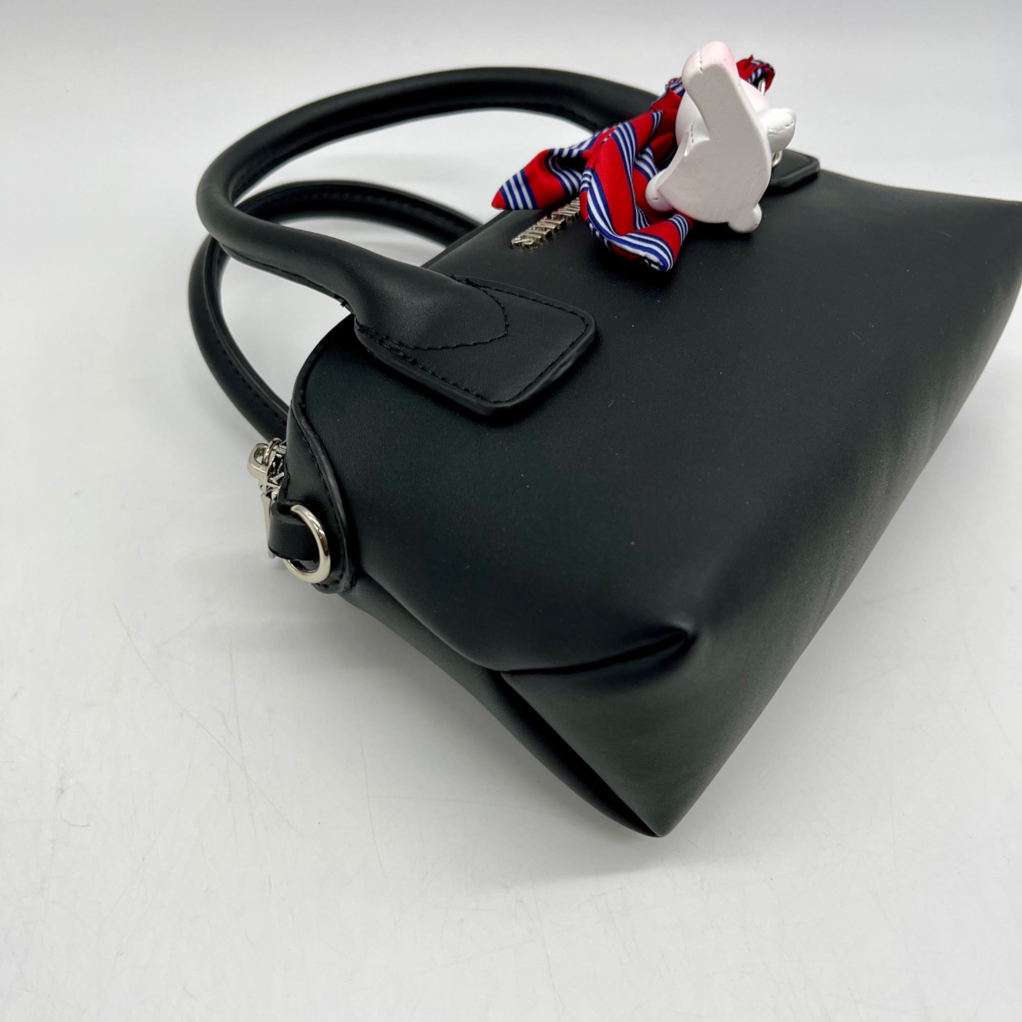 Steve Madden Black Faux Leather Bmelodie Small East/ West Bag with Scarf