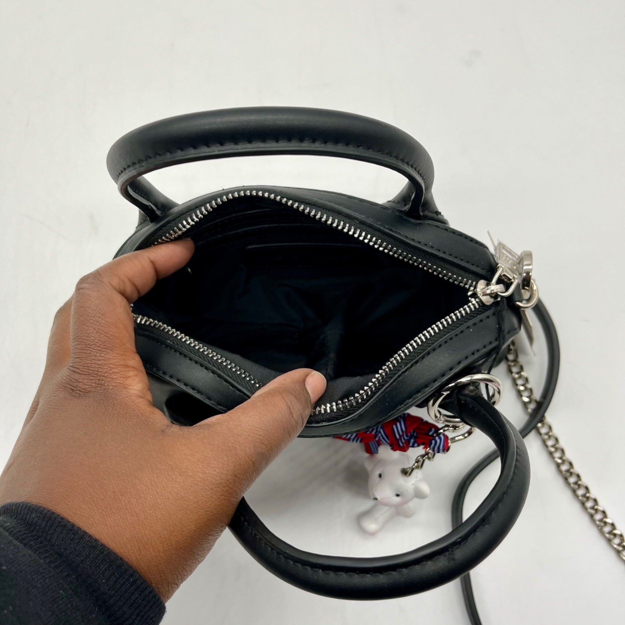 Steve Madden Black Faux Leather Bmelodie Small East/ West Bag with Scarf