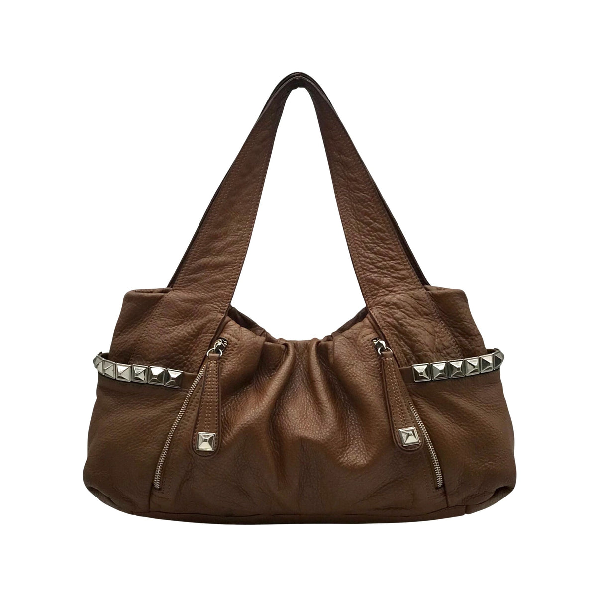 B. Makowsky Brown Pebbled Leather Slouchy Shoulder Bag