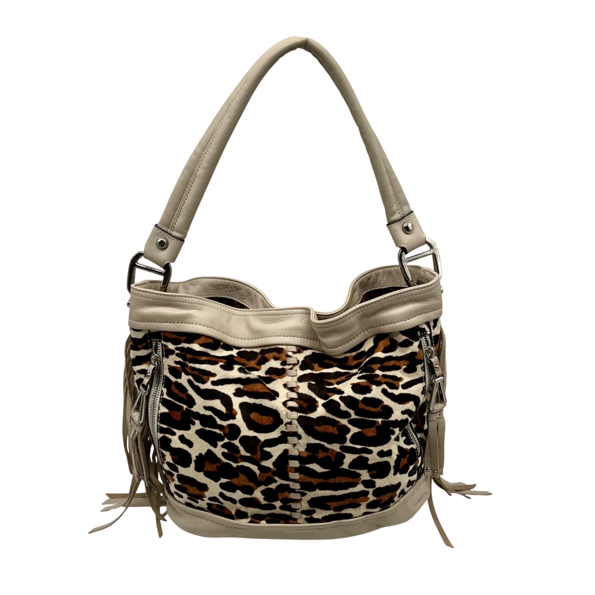 B. Makowsky Leopard-Print Leather Shoulder Bag