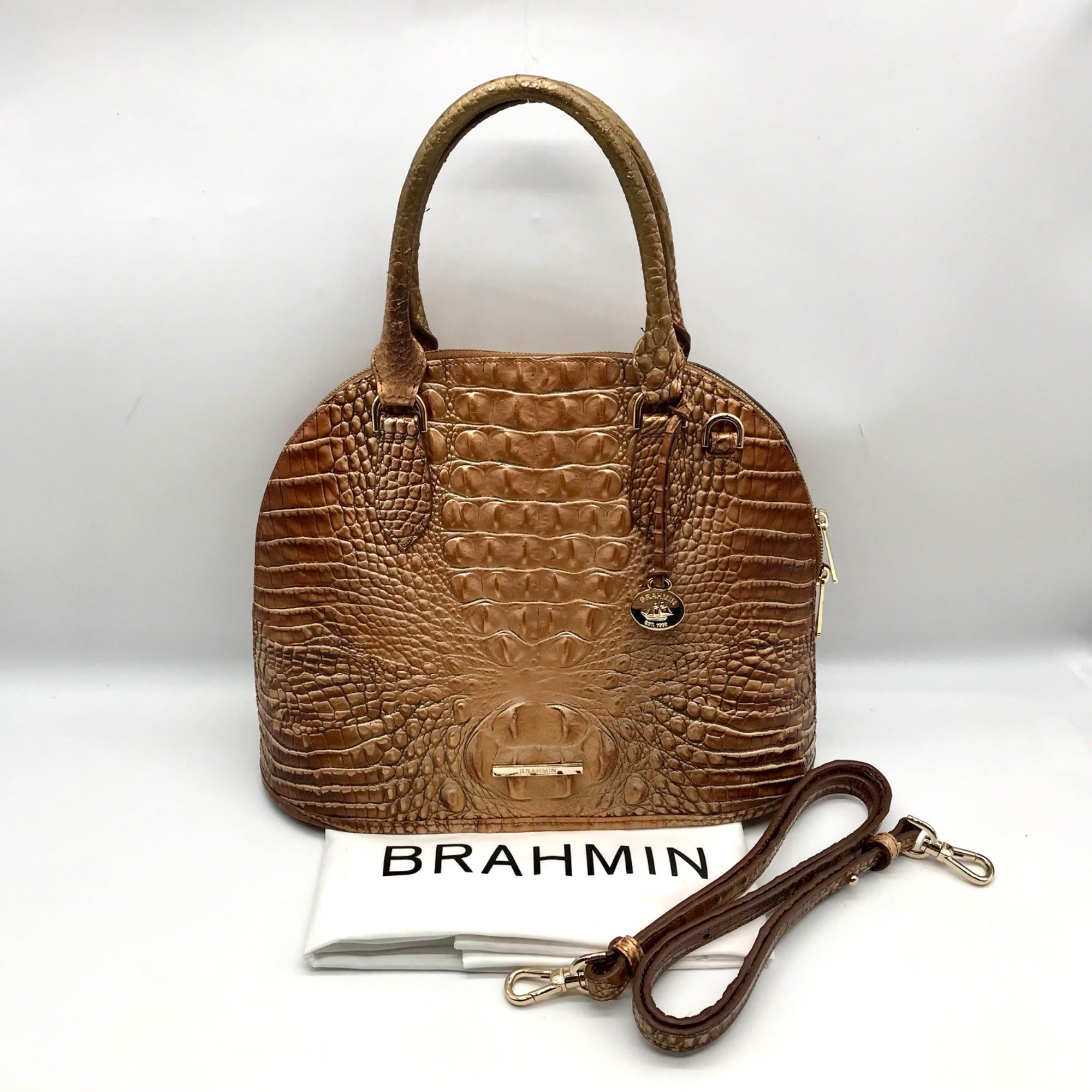 Brahmin Gold Croc Embossed Leather Georgina Saddle Melbourne Satchel Bag