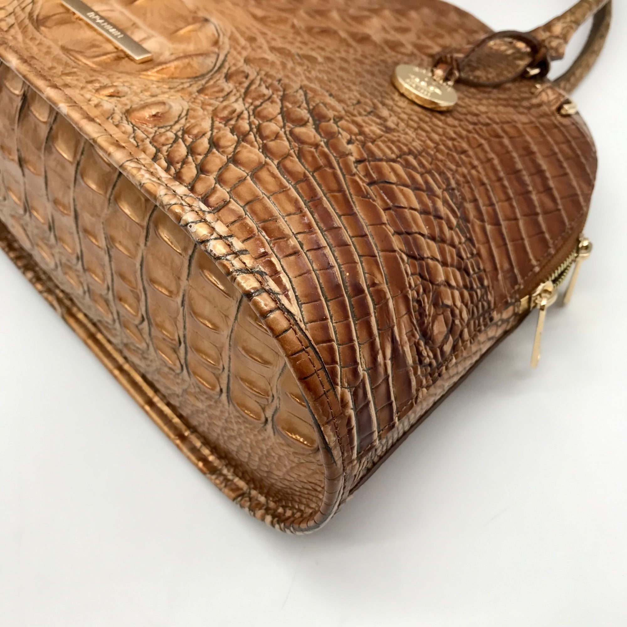 Brahmin Gold Croc Embossed Leather Georgina Saddle Melbourne Satchel Bag