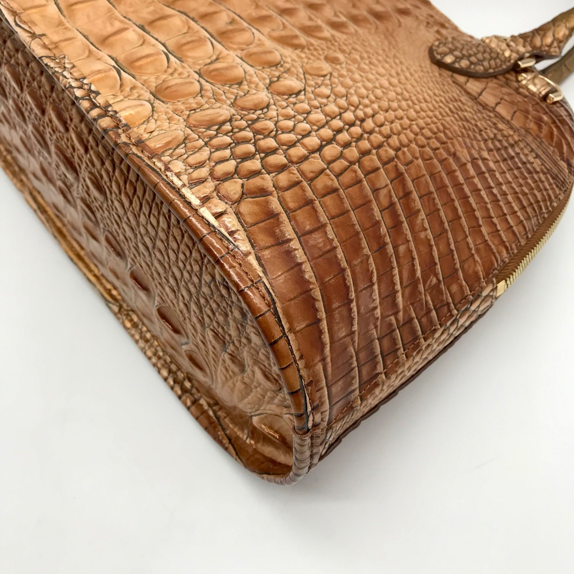 Brahmin Gold Croc Embossed Leather Georgina Saddle Melbourne Satchel Bag